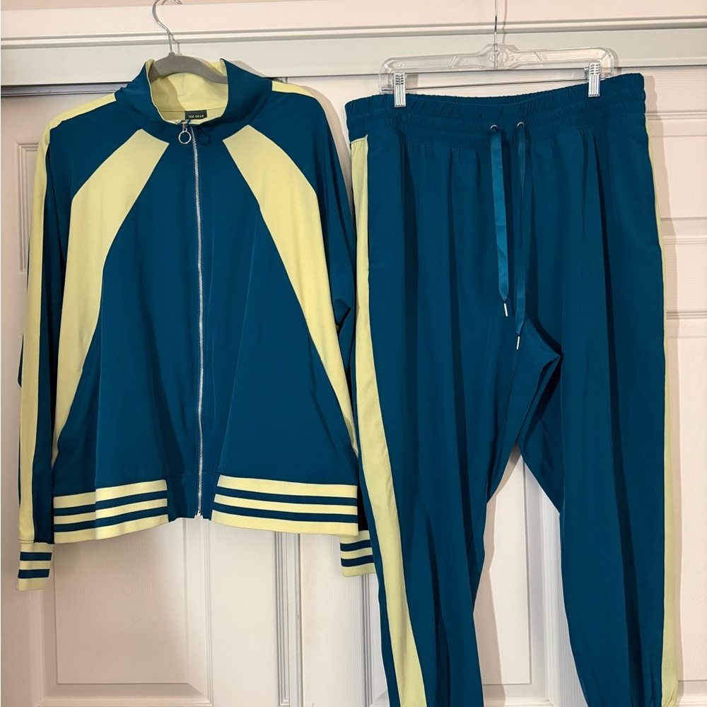 Teal and Pale Yellow Two-Piece Track Set